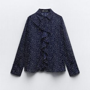 NWT Zara printed polkas dot ruffle blouse